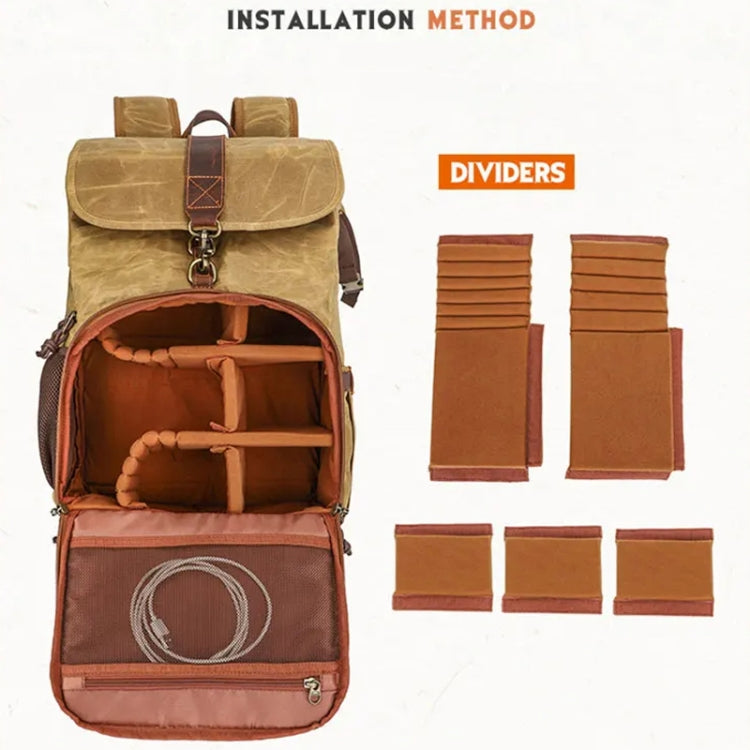 Large Capacity SLR Digital Camera Bag Laptop Backpack Canvas Storage Bag(Earth Yellow) by buy2fix