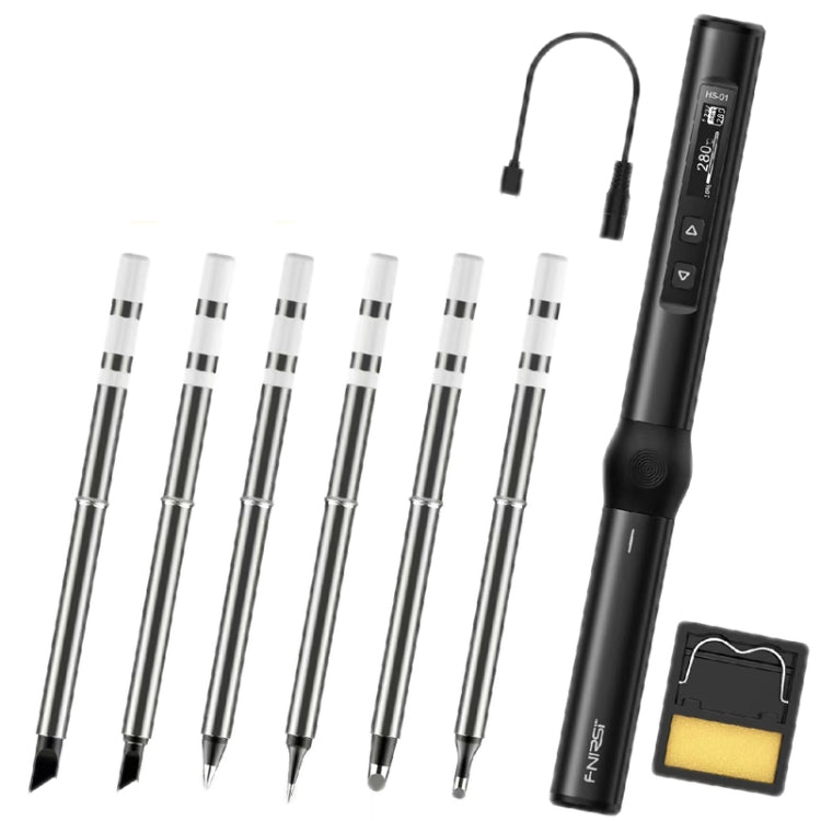 FNIRSI 9pcs/ Set Mini Soldering Station Digital Display Constant Temperature Smart Soldering Iron, Color: Black Standard 6 Heads by FNIRSI