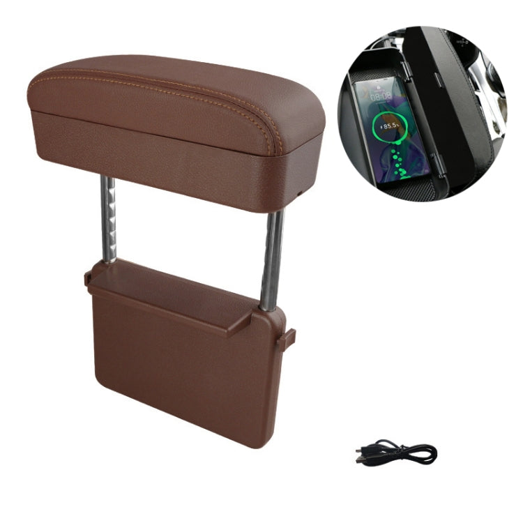 Car Wireless Charging Armrest Box Multifunctional Seat Crack Storage Box, Color: Brown by buy2fix