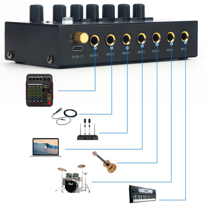 Ultra-Compact Low-Noise 6 Channel Stereo Audio Mixer, US Plug(MIX600) - Live Sound Effects Processors by buy2fix | Online Shopping UK | buy2fix