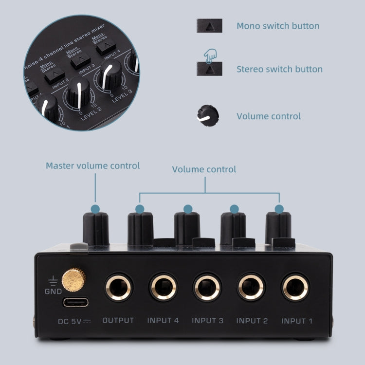 Ultra-compact 4 Channel Stereo Sound Low-noise Mixer For Recording Live Broadcasting, US Plug(MAX400) - Live Sound Effects Processors by buy2fix | Online Shopping UK | buy2fix