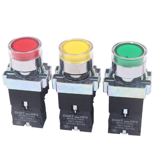 CHINT NP2-BW3361/220V 1 NO Pushbutton Switches With LED Light Silver Alloy Contact Push Button (Green) - Car Switches by buy2fix | Online Shopping UK | buy2fix