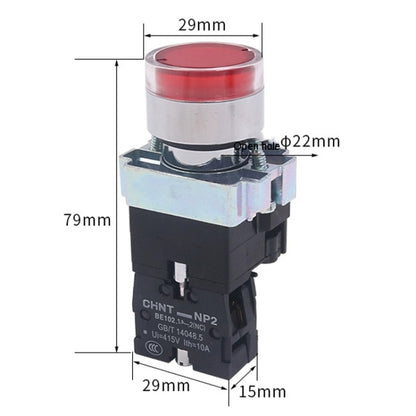 CHINT NP2-BW3362/220V 1 NC Pushbutton Switches With LED Light Silver Alloy Contact Push Button (Green) - Car Switches by buy2fix | Online Shopping UK | buy2fix