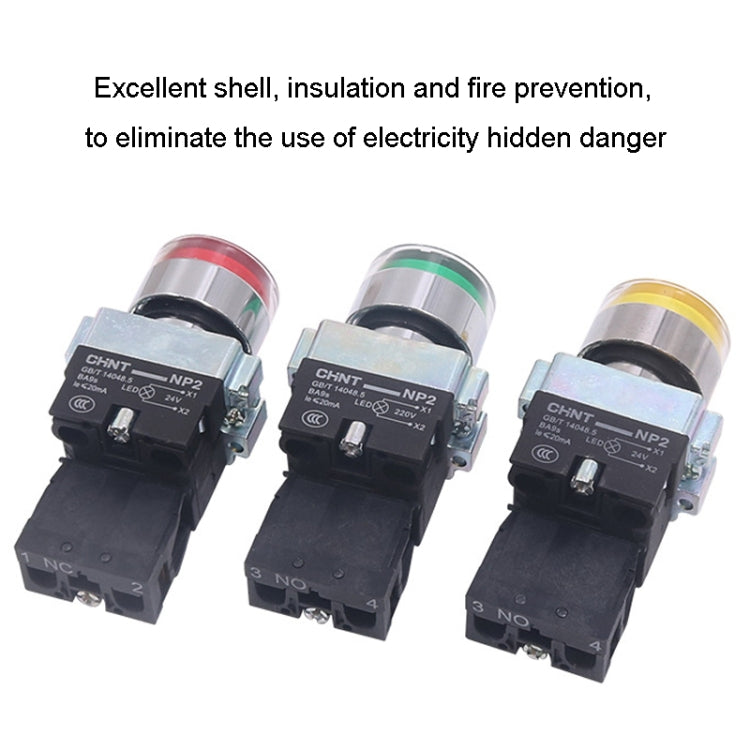 CHINT NP2-BW3462/220V 1 NC Pushbutton Switches With LED Light Silver Alloy Contact Push Button (Red) - Car Switches by buy2fix | Online Shopping UK | buy2fix