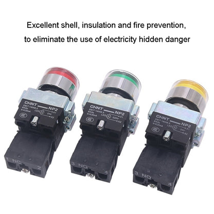 CHINT NP2-BW3561/220V 1 NO Pushbutton Switches With LED Light Silver Alloy Contact Push Button (Yellow) - Car Switches by buy2fix | Online Shopping UK | buy2fix