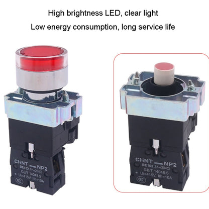 CHINT NP2-BW3362/220V 1 NC Pushbutton Switches With LED Light Silver Alloy Contact Push Button (Green) - Car Switches by buy2fix | Online Shopping UK | buy2fix