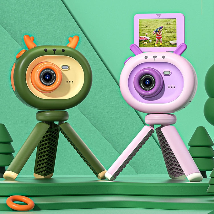 S2 2.4-Inch 180-Degree Flip-Screen 1080P HD Cartoon Children Digital Camera With Stand(Dark Green) - Children Cameras by buy2fix | Online Shopping UK | buy2fix