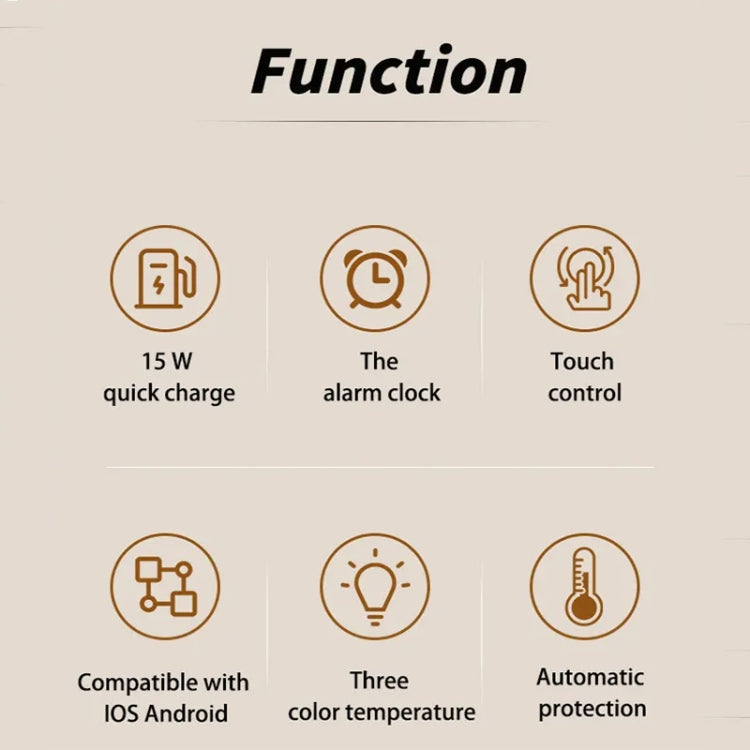 K22T 15W Multifunctional Rotatable Clock Night Light Wireless Fast Charger, Color: Wheat-color by buy2fix