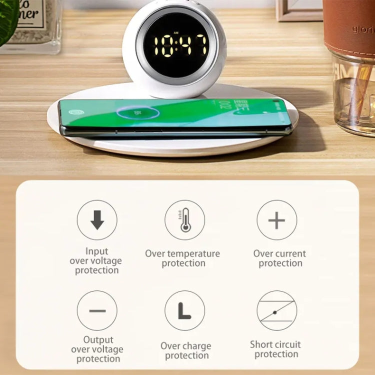 K22T 15W Multifunctional Rotatable Clock Night Light Wireless Fast Charger, Color: White by buy2fix