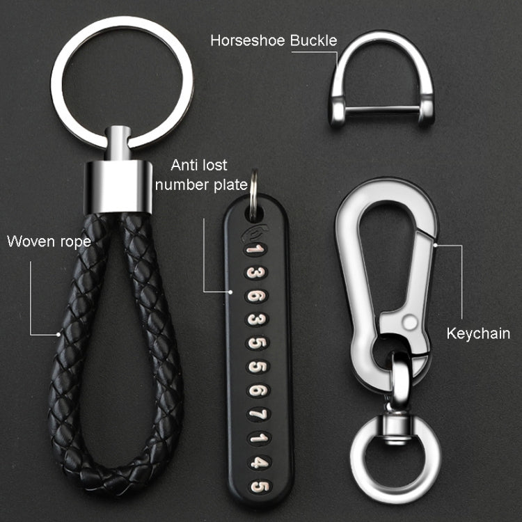 Car Key Anti Lost Woven Lanyard Pendant Keychain Cell Phone Number Plate(8 Horseshoe Buckle+Hand Strap+Number Card) by buy2fix