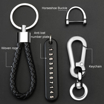 Car Key Anti Lost Woven Lanyard Pendant Keychain Cell Phone Number Plate(8 Horseshoe Buckle+Hand Strap+Number Card) by buy2fix