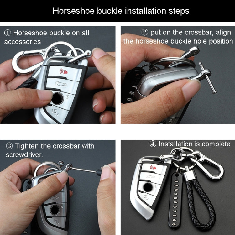 Car Key Anti Lost Woven Lanyard Pendant Keychain Cell Phone Number Plate(8 Horseshoe Buckle+Hand Strap+Number Card) by buy2fix