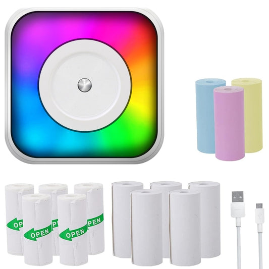 RGB Light Portable Mini Bluetooth Printer Inkless Document Label Printer with 5 Paper+5 Stickers+3 Color Paper - Receipt Printers by buy2fix | Online Shopping UK | buy2fix