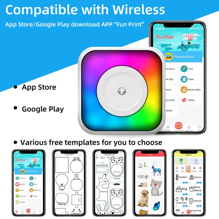 RGB Light Portable Mini Bluetooth Printer Inkless Document Label Printer with 5-Rolls Stickers - Receipt Printers by buy2fix | Online Shopping UK | buy2fix