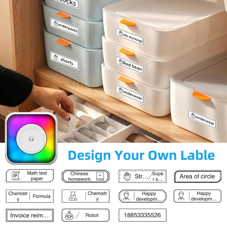RGB Light Portable Mini Bluetooth Printer Inkless Document Label Printer with 5 Paper+5 Stickers+3 Color Paper - Receipt Printers by buy2fix | Online Shopping UK | buy2fix