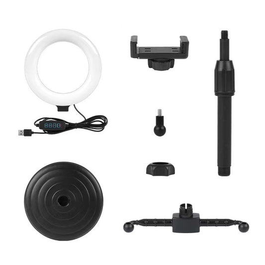 Double-machine Position Round Plate Desktop Cell Phone Live Streaming Holder 6 inch Fill Light Selfie Portable Holder - Stand by buy2fix | Online Shopping UK | buy2fix