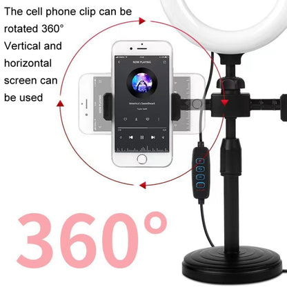 Double-machine Position Round Plate Desktop Cell Phone Live Streaming Holder 6 inch Fill Light Selfie Portable Holder - Stand by buy2fix | Online Shopping UK | buy2fix