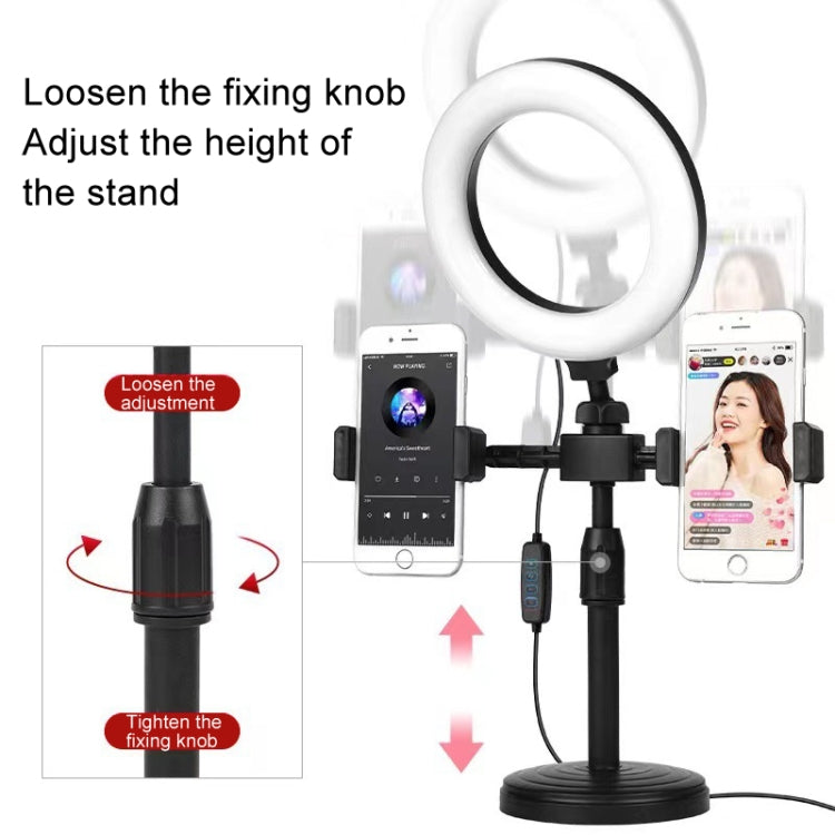 Double-machine Position Round Plate Desktop Cell Phone Live Streaming Holder 6 inch Fill Light Selfie Portable Holder - Stand by buy2fix | Online Shopping UK | buy2fix
