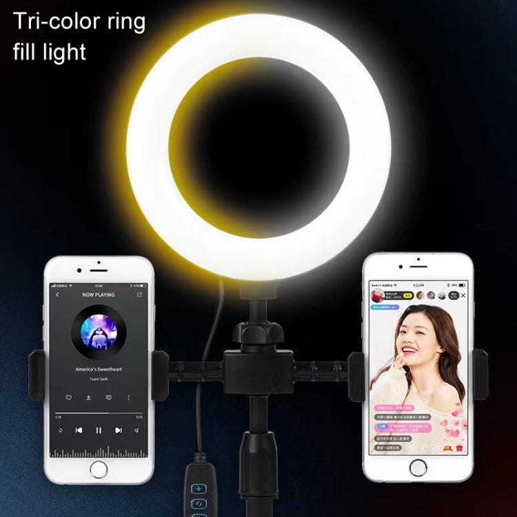 Double-machine Position Round Plate Desktop Cell Phone Live Streaming Holder 6 inch Fill Light Selfie Portable Holder - Stand by buy2fix | Online Shopping UK | buy2fix