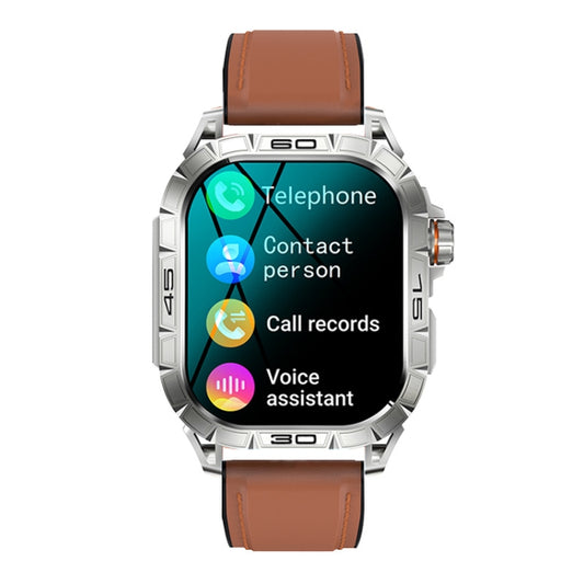 K63 1.96-Inch Heart Rate/Blood Oxygen Monitoring Bluetooth Call Sports Smart Watch, Color: Brown leather by buy2fix