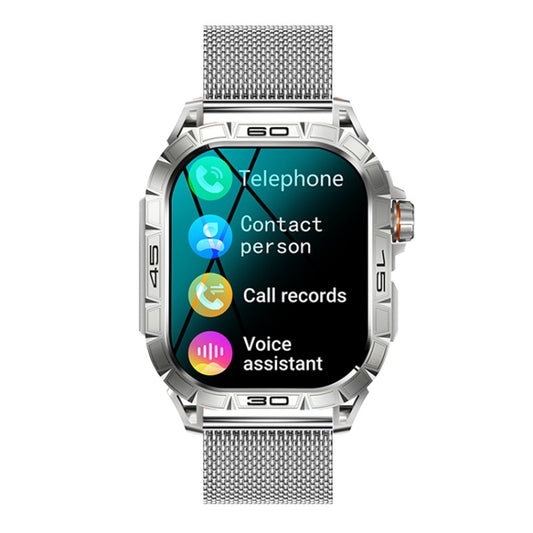 K63 1.96-Inch Heart Rate/Blood Oxygen Monitoring Bluetooth Call Sports Smart Watch, Color: Silver Steel by buy2fix