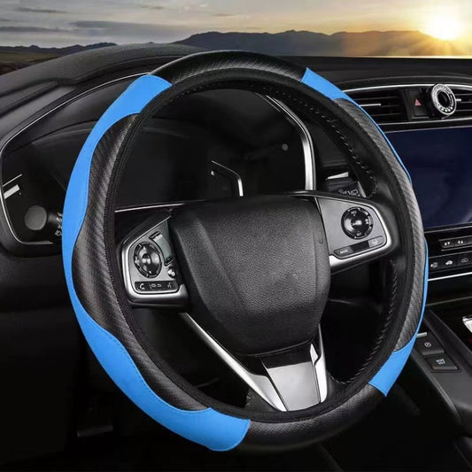 39cm Carbon Fiber Elastic Leather Without Inner Ring Car Steering Wheel Cover, Color: Blue - Steering Wheel Accessories by buy2fix | Online Shopping UK | buy2fix