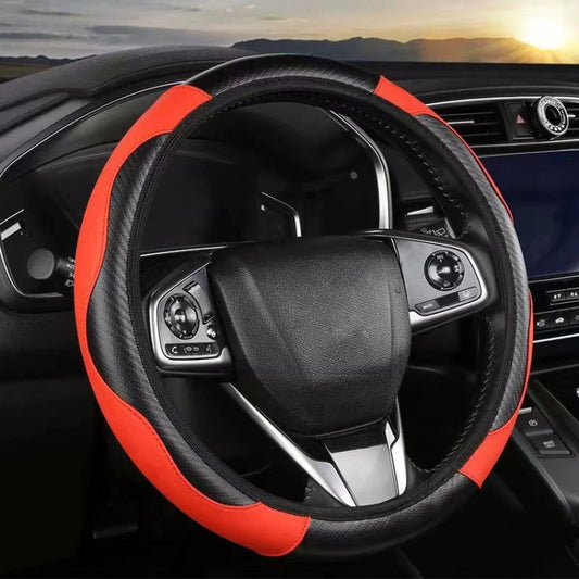 39cm Carbon Fiber Elastic Leather Without Inner Ring Car Steering Wheel Cover, Color: Red - Steering Wheel Accessories by buy2fix | Online Shopping UK | buy2fix
