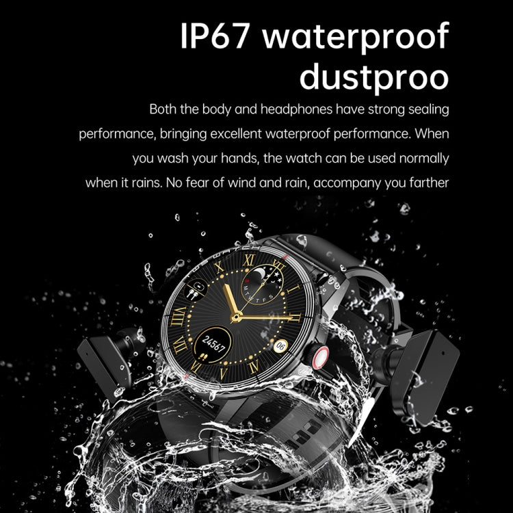 R6 1.32-Inch TWS 2-In-1 Bluetooth Headset Smart Watch, Heart Rate / Blood Oxygen Monitoring(Black Leather) by buy2fix