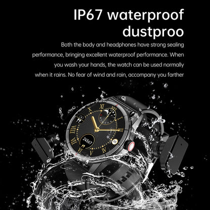 R6 1.32-Inch TWS 2-In-1 Bluetooth Headset Smart Watch, Heart Rate / Blood Oxygen Monitoring(Black Leather) by buy2fix