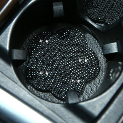 Car-mounted Diamond-filled Plum Blossom Decorated PVC Water Coaster(Black) by buy2fix