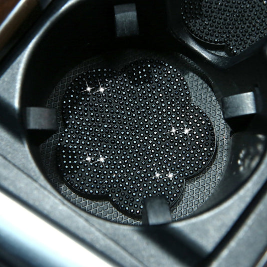 Car-mounted Diamond-filled Plum Blossom Decorated PVC Water Coaster(Black) by buy2fix