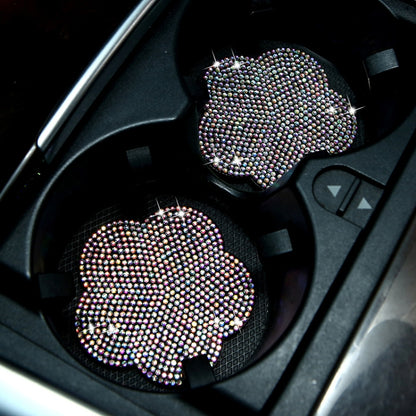 Car-mounted Diamond-filled Plum Blossom Decorated PVC Water Coaster(Colorful) by buy2fix
