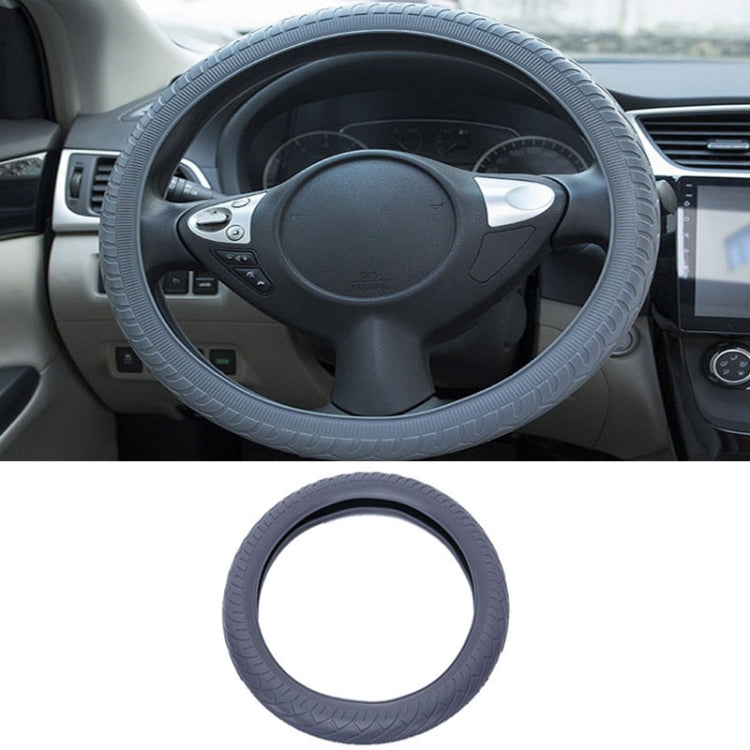 For 36cm-40cm Diameter Steering Wheel Car Silicone Protective Cover Wear Resistant Non-Slip Tire Pattern Driving Grip Sleeve(Gray) by buy2fix