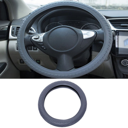 For 36cm-40cm Diameter Steering Wheel Car Silicone Protective Cover Wear Resistant Non-Slip Tire Pattern Driving Grip Sleeve(Gray) by buy2fix