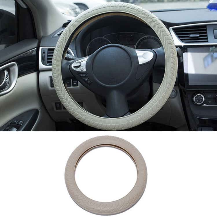 For 36cm-40cm Diameter Steering Wheel Car Silicone Protective Cover Wear Resistant Non-Slip Tire Pattern Driving Grip Sleeve(Beige) by buy2fix