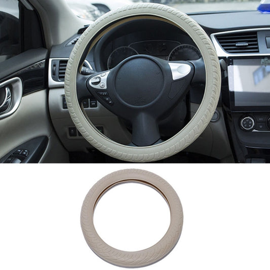 For 36cm-40cm Diameter Steering Wheel Car Silicone Protective Cover Wear Resistant Non-Slip Tire Pattern Driving Grip Sleeve(Beige) by buy2fix