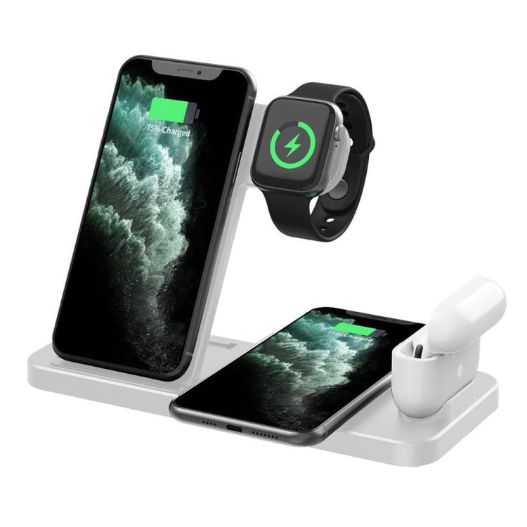 4-in-1 Foldable Desktop Mobile Phone Watch Earphones Wireless Charger(White) by buy2fix