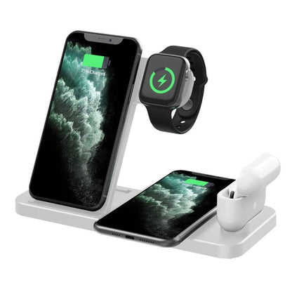 4-in-1 Foldable Desktop Mobile Phone Watch Earphones Wireless Charger(White) by buy2fix