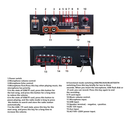 Bluetooth Built-in Recording Microphone USB Flash Drive Digital Dual-purpose Power Amplifier(EU Plug 220V) - Car Amplifiers by buy2fix | Online Shopping UK | buy2fix