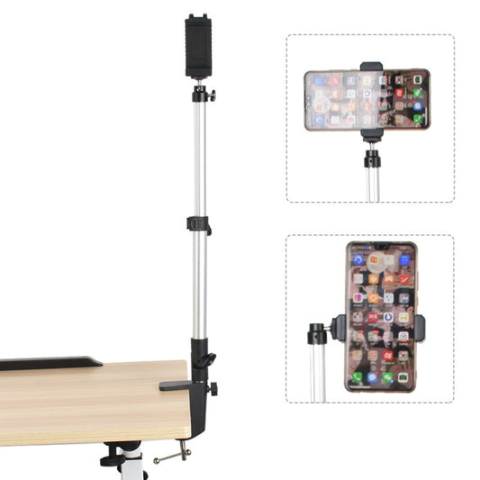 Aluminum Tube Cell Phone Live Streaming Telescopic Pole Desktop C-Clip Cell Phone Overhead Photo Holder, Size: Bracket+Phone Clip(Silver Gray) - Stand by buy2fix | Online Shopping UK | buy2fix
