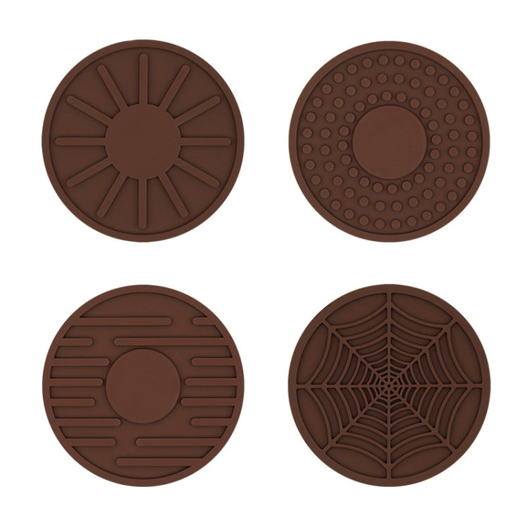 4pcs/set 6.8x0.3cm Car Anti-slip Silicone Water Coaster Storage Interior, Color: Brown by buy2fix