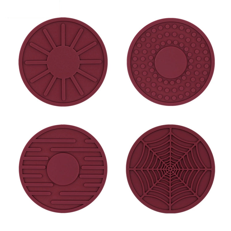 4pcs/set 6.8x0.3cm Car Anti-slip Silicone Water Coaster Storage Interior, Color: Wine Red by buy2fix