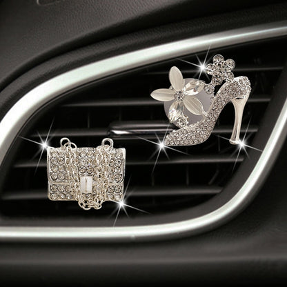 2pcs/Set Car Air Outlet Diamond-Encrusted Decoration Aromatherapy Clip, Color: High Heels+Bag by buy2fix