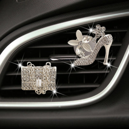 2pcs/Set Car Air Outlet Diamond-Encrusted Decoration Aromatherapy Clip, Color: High Heels+Bag by buy2fix