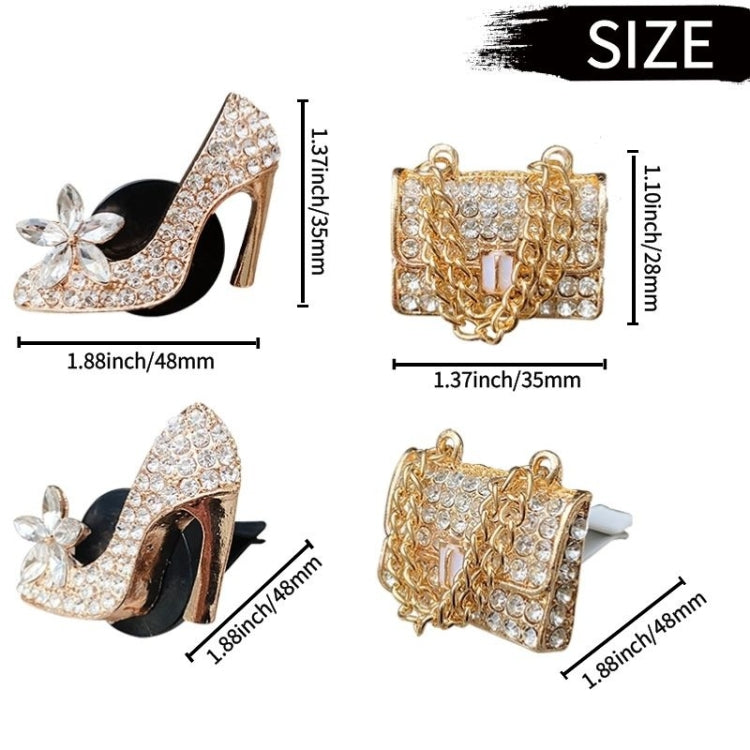 2pcs/Set Car Air Outlet Diamond-Encrusted Decoration Aromatherapy Clip, Color: Golden Bag+Gold High Heels by buy2fix