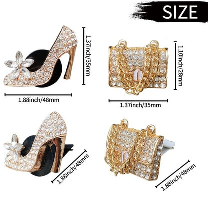 2pcs/Set Car Air Outlet Diamond-Encrusted Decoration Aromatherapy Clip, Color: Golden Bag+Gold High Heels by buy2fix