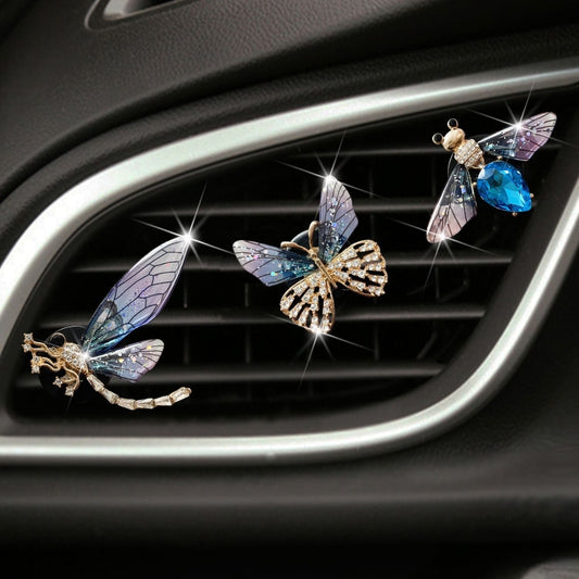 3pcs/set Metal Butterfly Dragonfly Bee Car Air Vent Aromatherapy Decorative Clip(Blue) - Air Freshener by buy2fix | Online Shopping UK | buy2fix