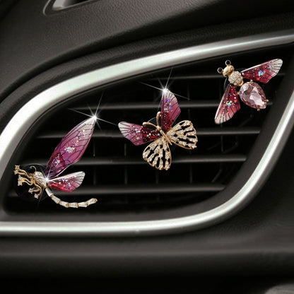 3pcs/set Metal Butterfly Dragonfly Bee Car Air Vent Aromatherapy Decorative Clip(Rose Red) - Air Freshener by buy2fix | Online Shopping UK | buy2fix