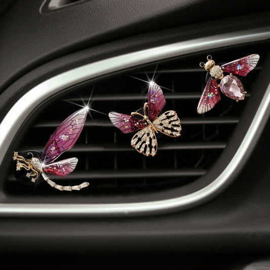 3pcs/set Metal Butterfly Dragonfly Bee Car Air Vent Aromatherapy Decorative Clip(Rose Red) - Air Freshener by buy2fix | Online Shopping UK | buy2fix