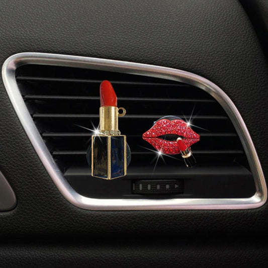 2pcs/Set Lipstick Diamond-Encrusted Car Air Vent Aroma Diffuser Clip(Red) - Air Freshener by buy2fix | Online Shopping UK | buy2fix